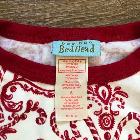 Bedhead Christmas Two Piece Pajamas Size 6 Red Cream - Picture 4 of 7